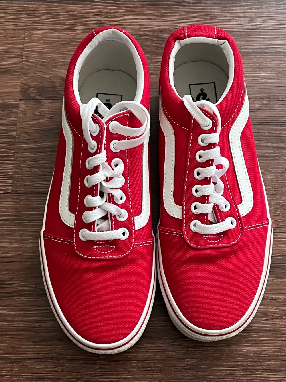 Vans Red and White Canvas Old Skool Sneakers